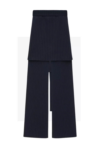 Layered-Skirt Flared-Leg Mid-Rise Wool Trousers