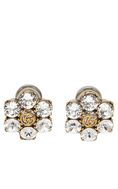 Gucci crystal GG logo clip earrings in gold-tone metal