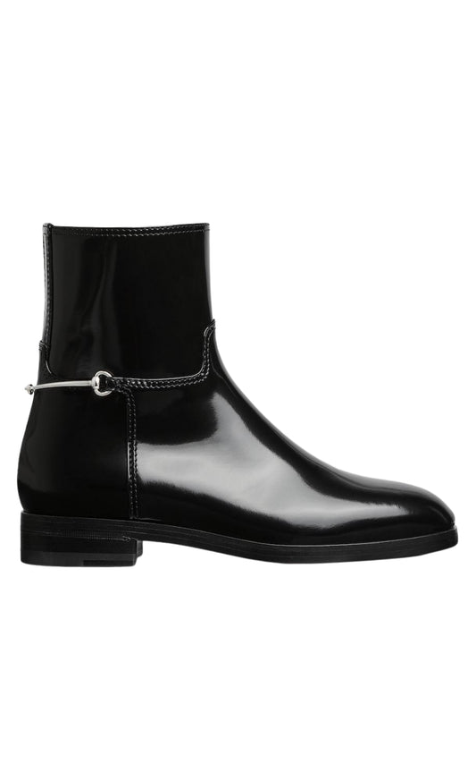 GG Black Leather Slim Horsebit Boots