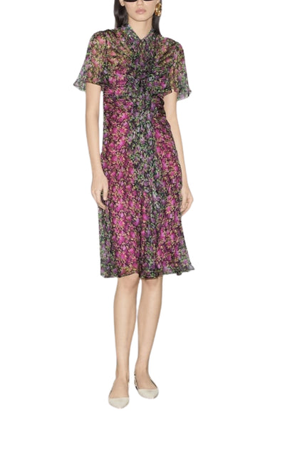 Floral Print Silk Evening Dress