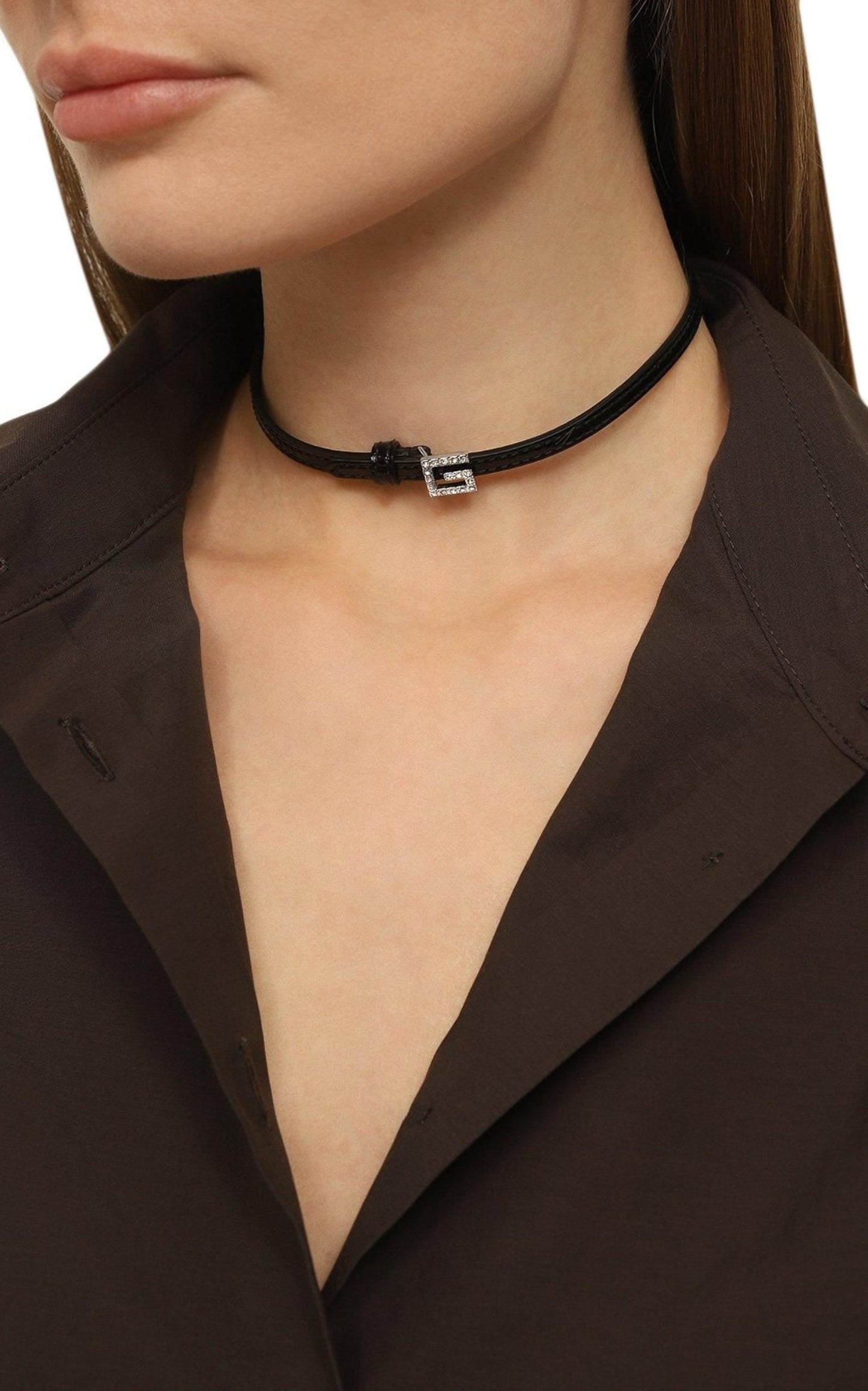  GucciLeather Choker with Square GG - Runway Catalog