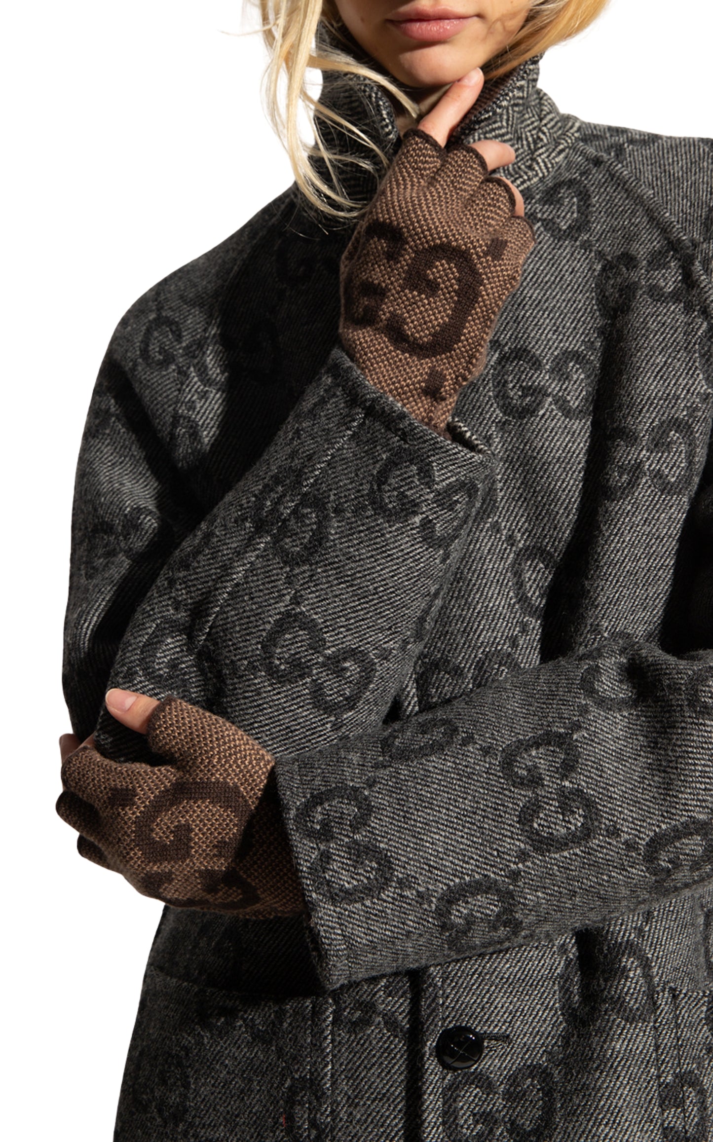 Brown Cashmere GG Fingerless Gloves