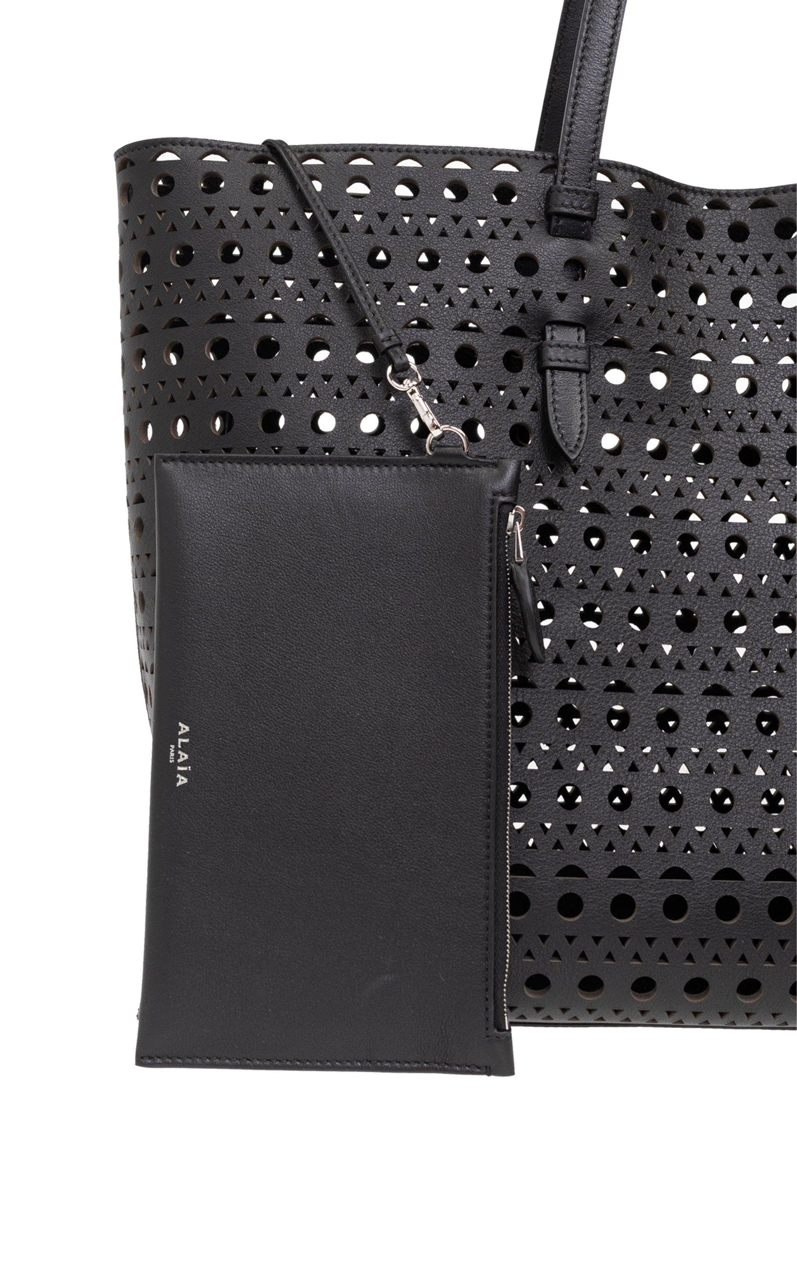 Mina 44 Large Leather Tote Bag-Shoulder Bags-Alaïa-Mina 44 Large Leather Tote Bag-Black-Leather-Runway Catalog