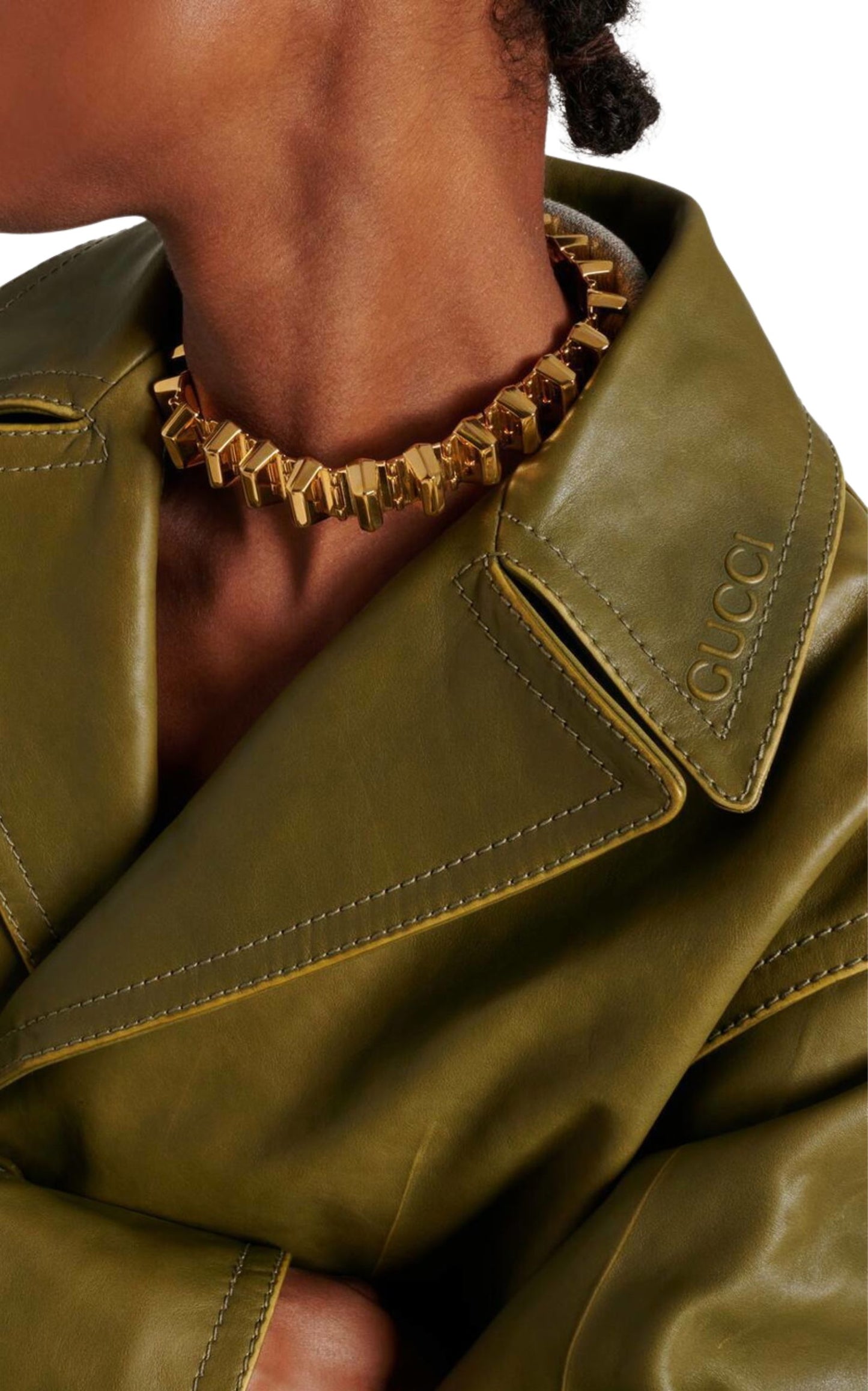 Runway Military Green Leather Overcoat - Winter 2024 Collection