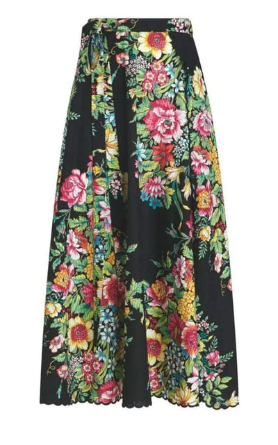Floral Print Cotton Midi Skirt