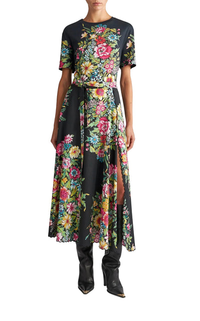 Floral Print Cotton Midi Skirt