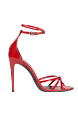 Red Patent Leather Sandals Double G Ankle Strap