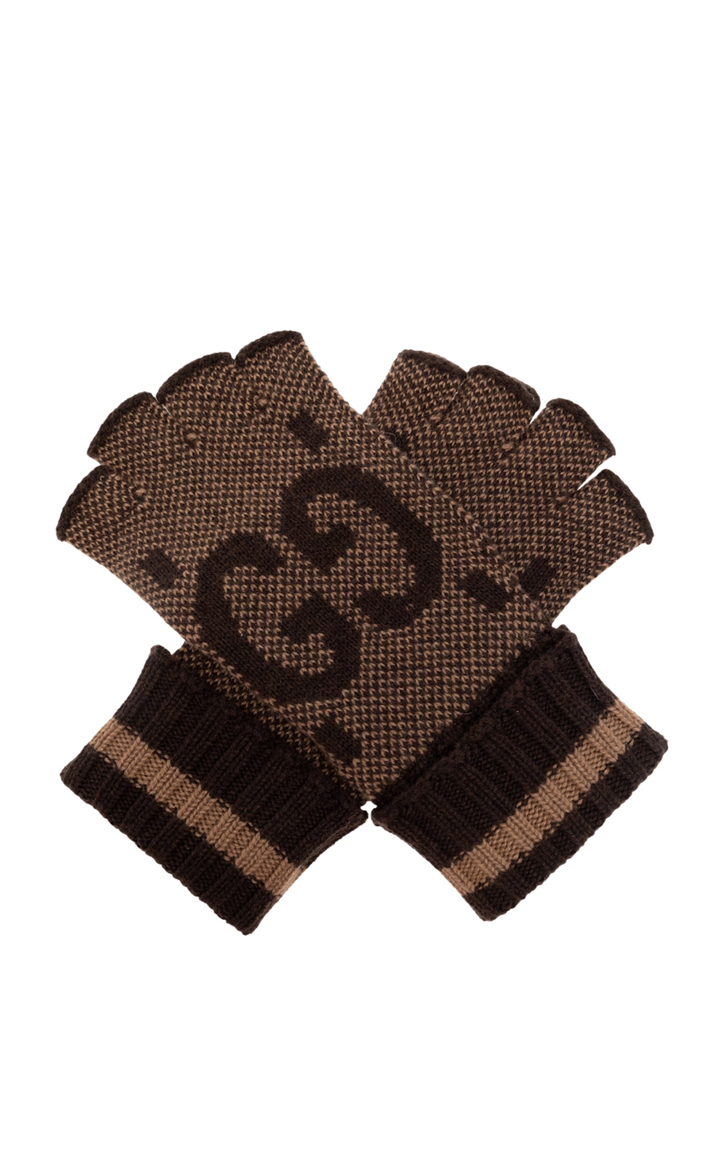 Brown Cashmere GG Fingerless Gloves