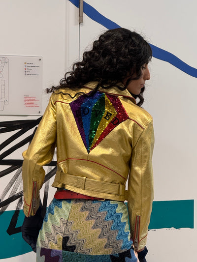 Gold Leather Short Biker Jacket