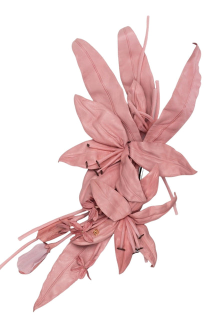  GucciLeather Pink Flower Brooch - Runway Catalog