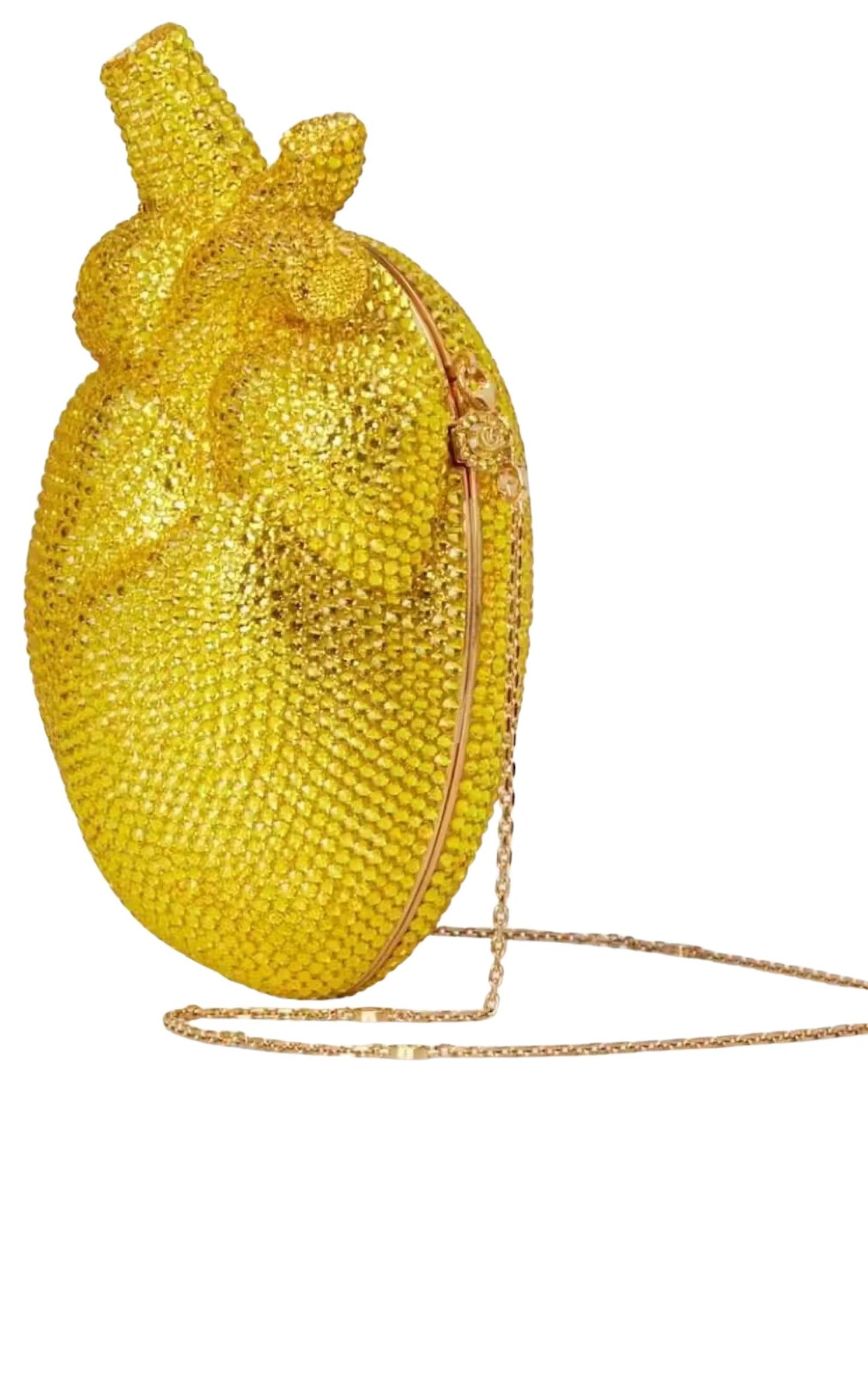 حقيبة يد مزينة بالكريستال على شكل قلب برودواي ذهبي