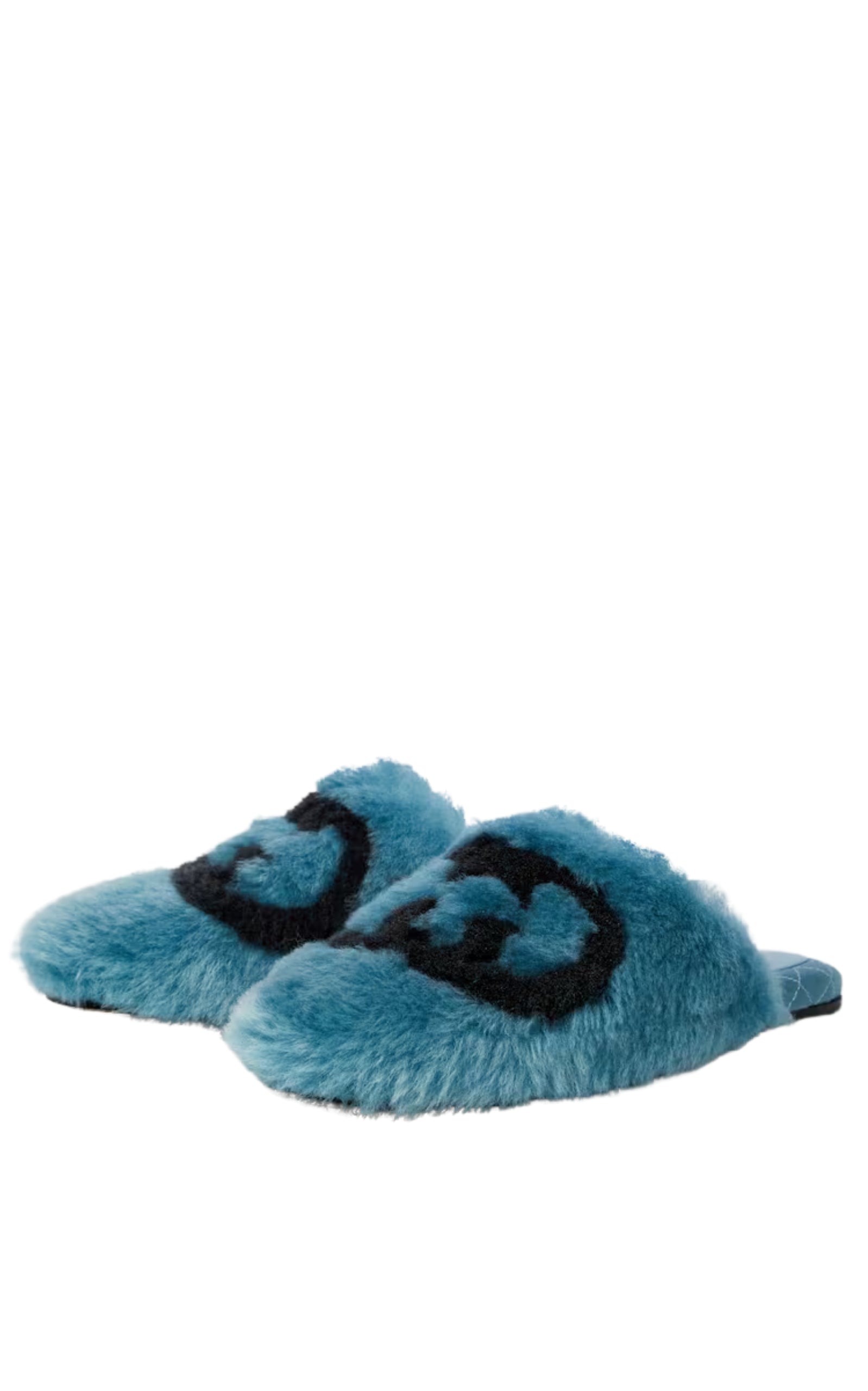 Gucci Interlocking G Faux Fur Slippers in Blue - Runway Catalog