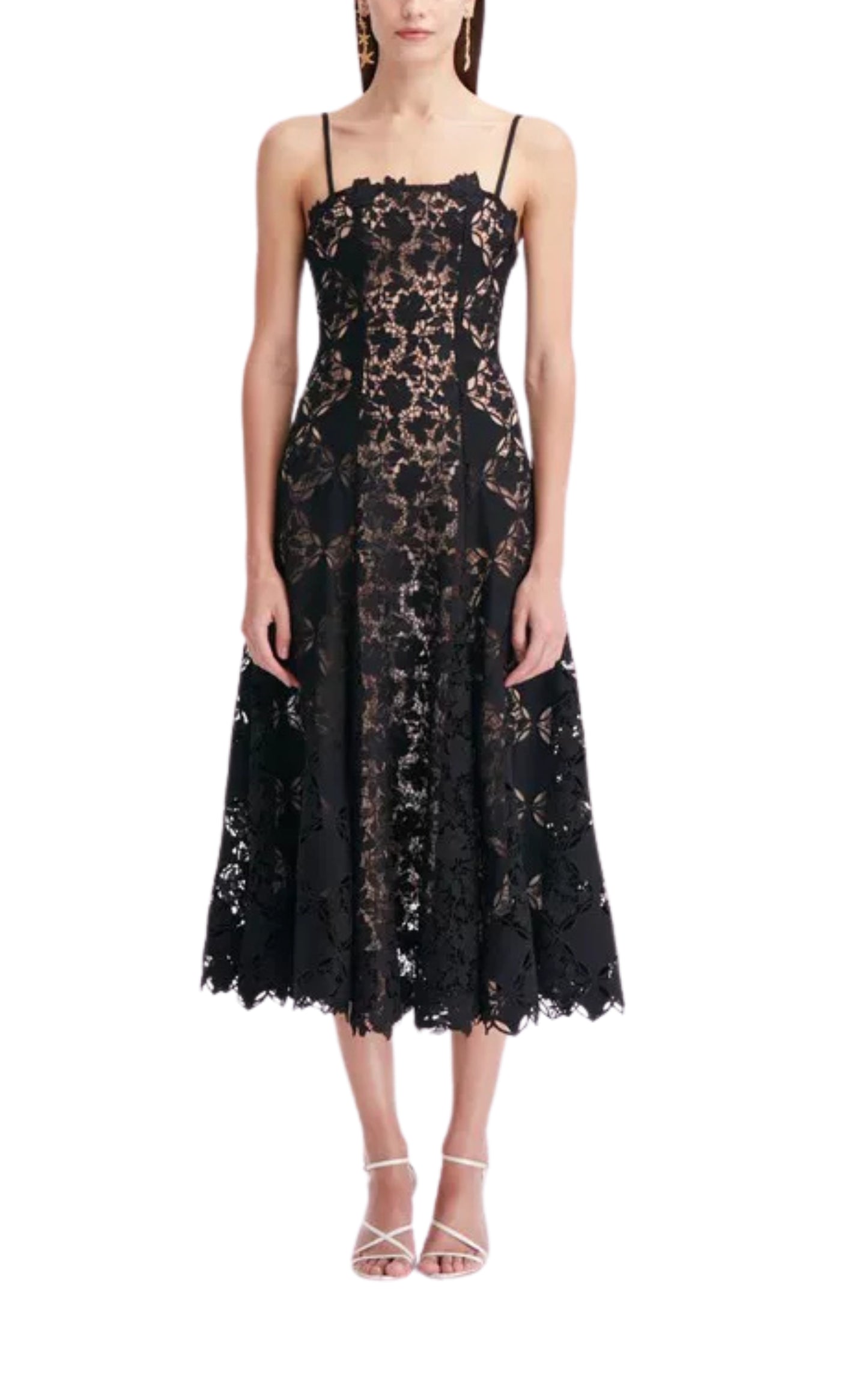 Black Guipure Lace Midi Dress