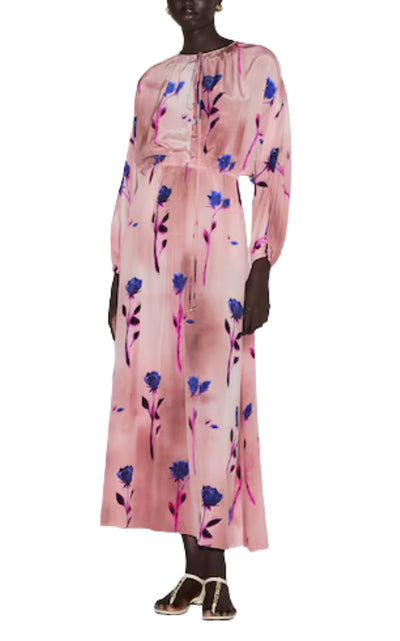 Silk Crepe De Chine Floral Print Dress