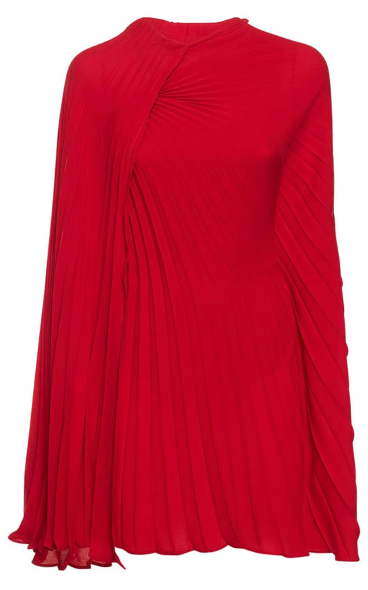 Cape-effect Pleated Silk-Georgette Mini Dress