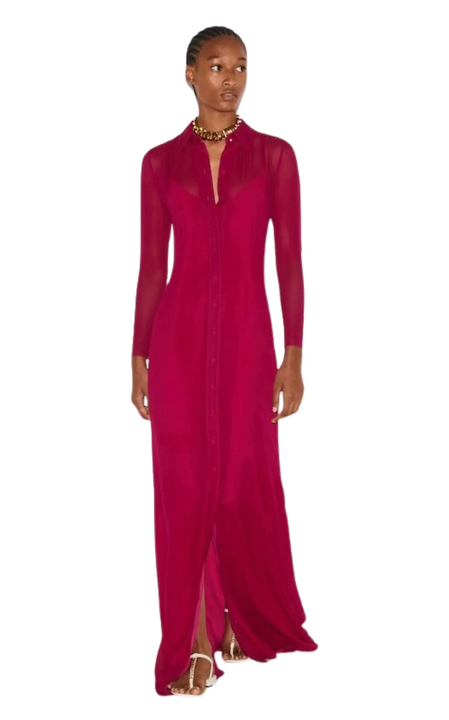 Gucci Fuchsia Silk Maxi Shirt Dress
