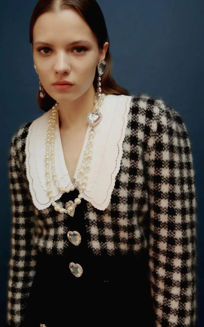 Embellished Check Mohair Cardigan