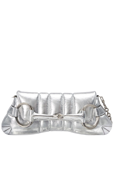Gucci Silver Horsebit Chain Medium Shoulder Bag