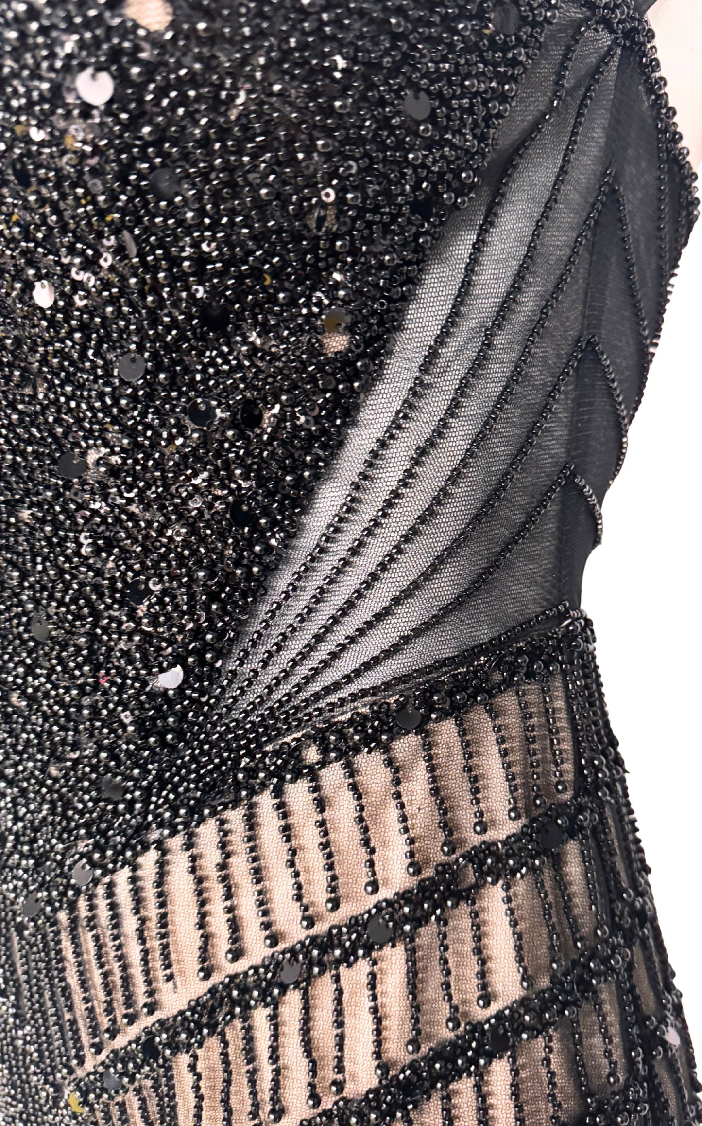 Black Strapless Beaded Fitted Dress Corset Bodice Maxi Formal Gown Dress