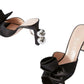 Shawana Satin Flower Mules in Black-Sandals-Gucci-IT 37-Black-Satin-Runway Catalog