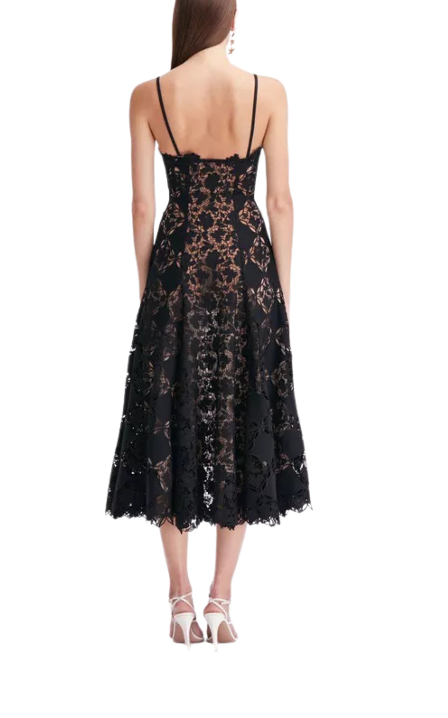 Black Guipure Lace Midi Dress