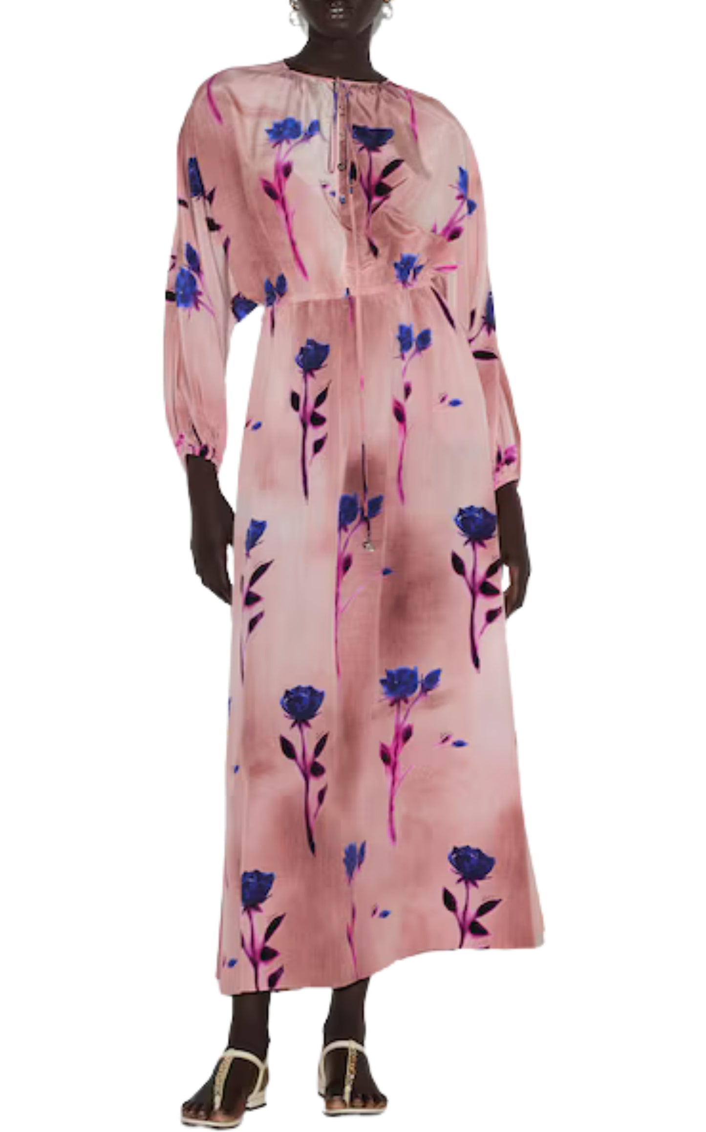 Silk Crepe De Chine Floral Print Dress