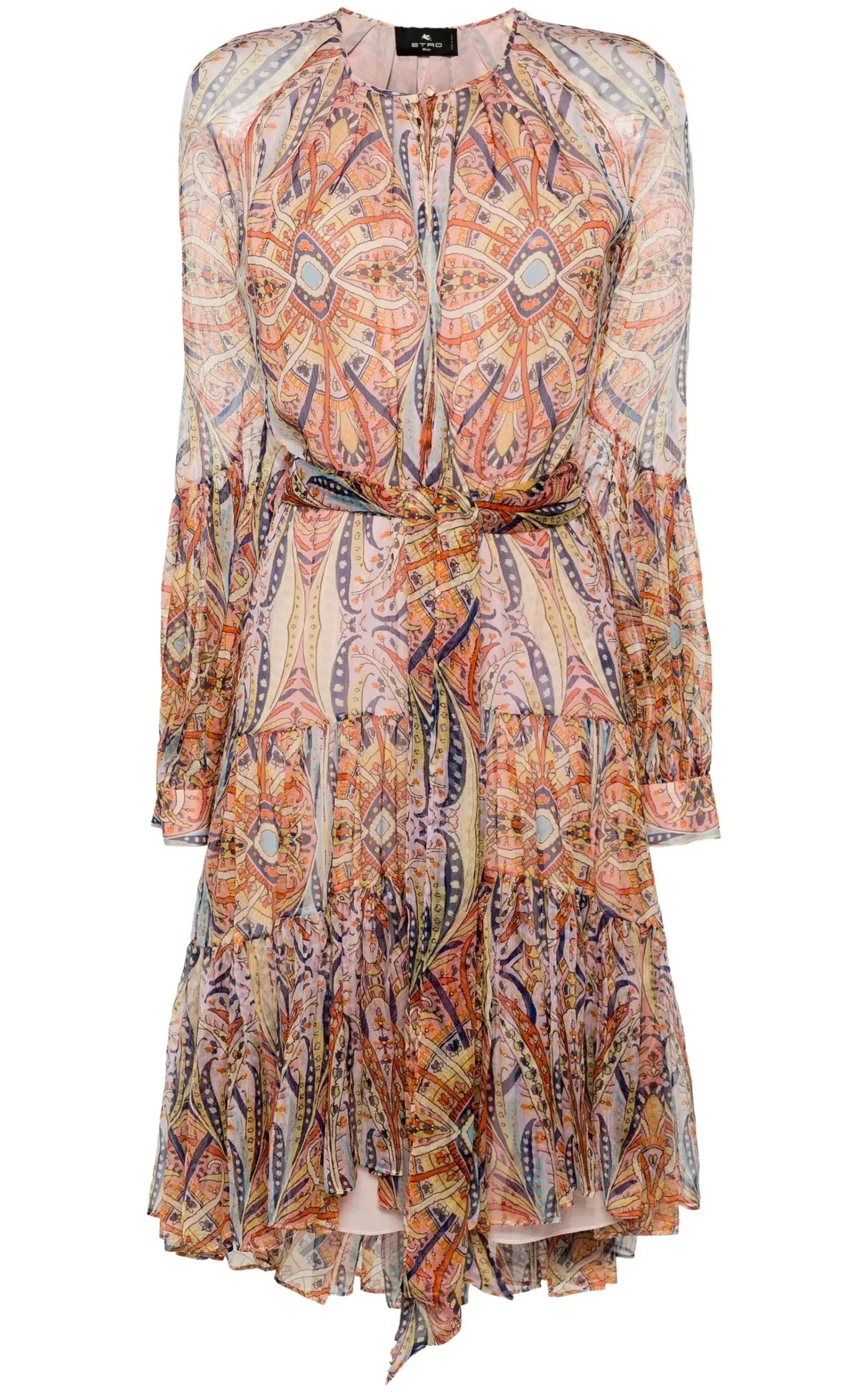 Silk Graphic Print Tiered Dress