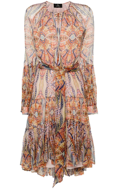 Silk Graphic Print Tiered Dress