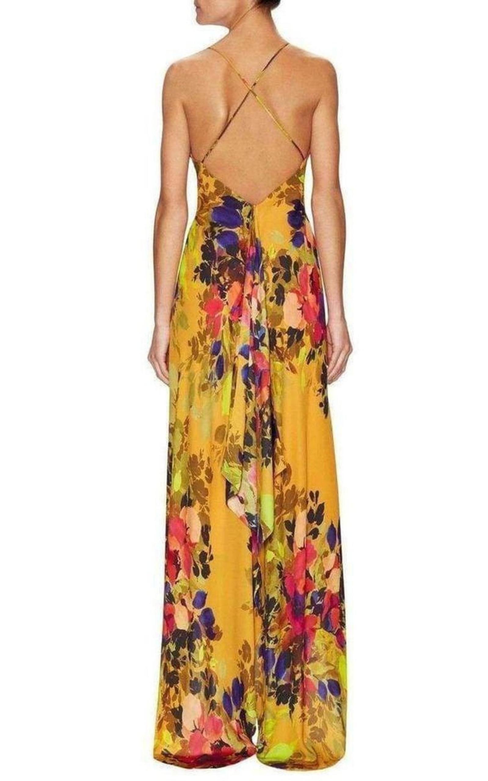 Nicole Miller Angelina Botanic Silk Maxi Dress