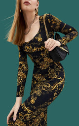  Versace Jeans CoutureBaroque print Midi Dress - Runway Catalog