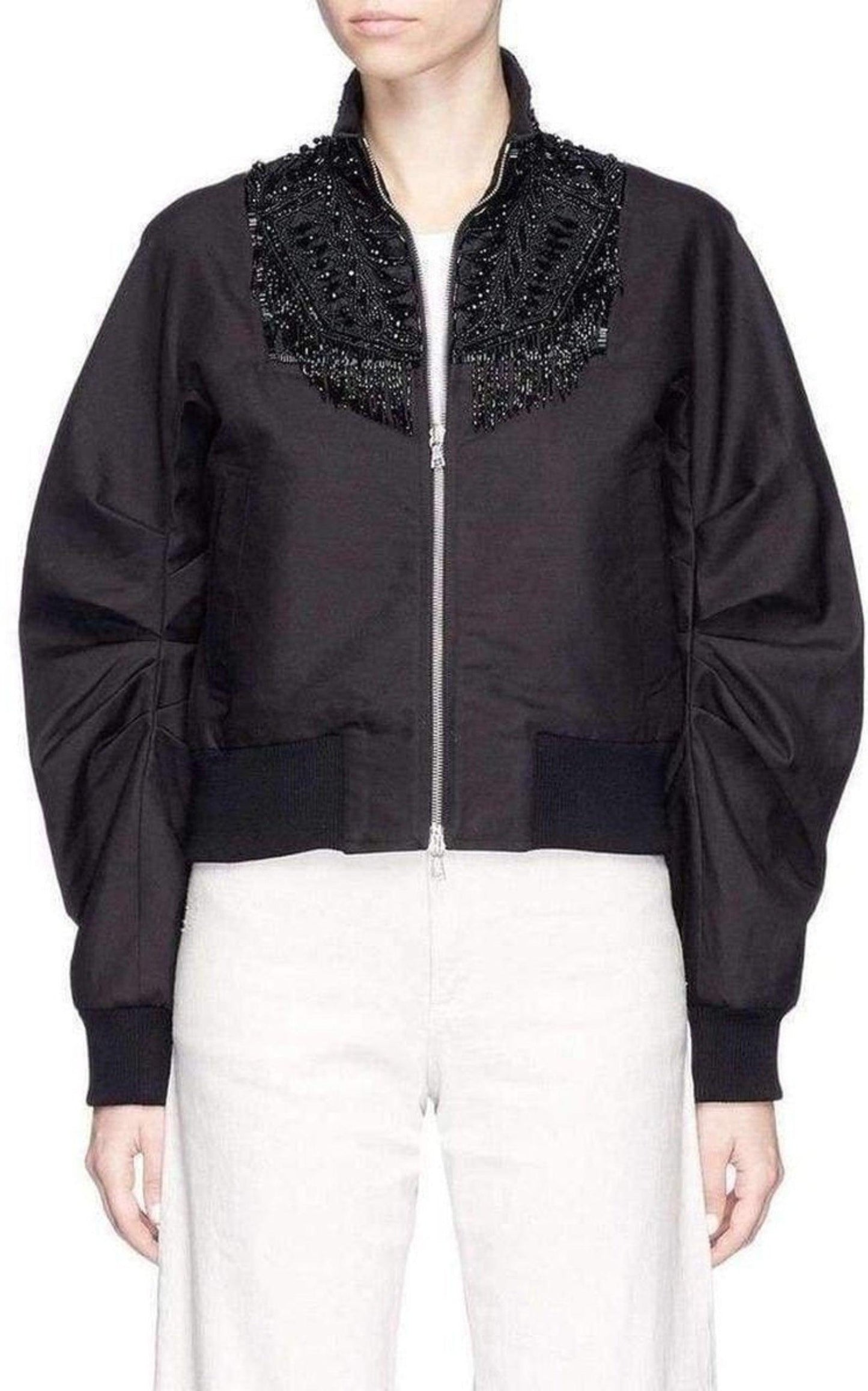  Dries Van NotenBeaded Collar Cotton Bomber Jacket - Runway Catalog