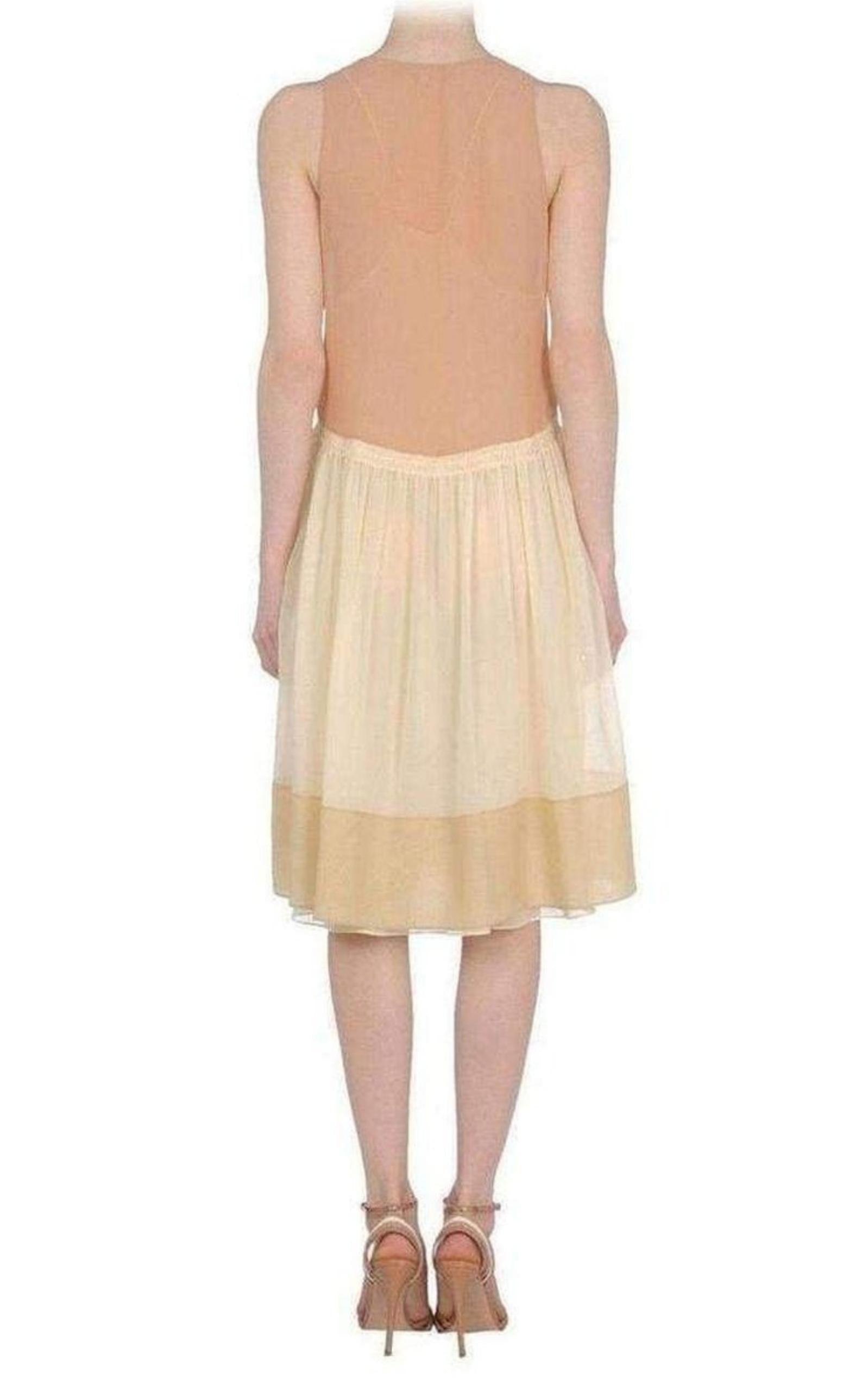  Vanessa BrunoBeige Color Blocked Silk Dress - Runway Catalog