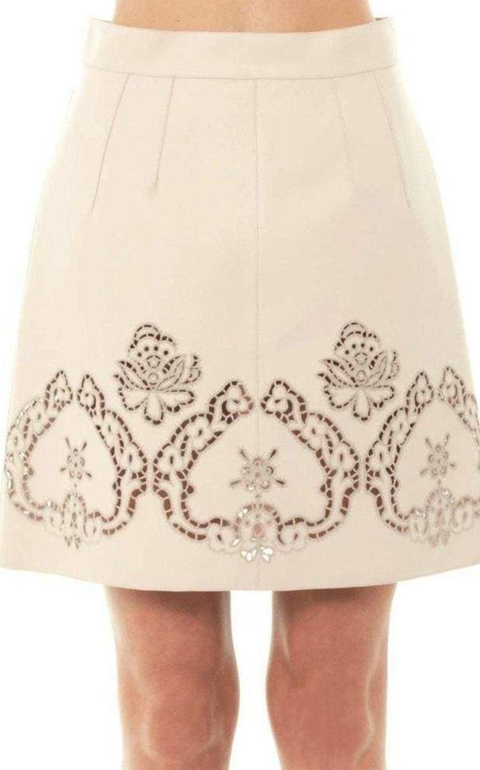  Dolce & GabbanaBeige Laser-cut Leather Skirt - Runway Catalog