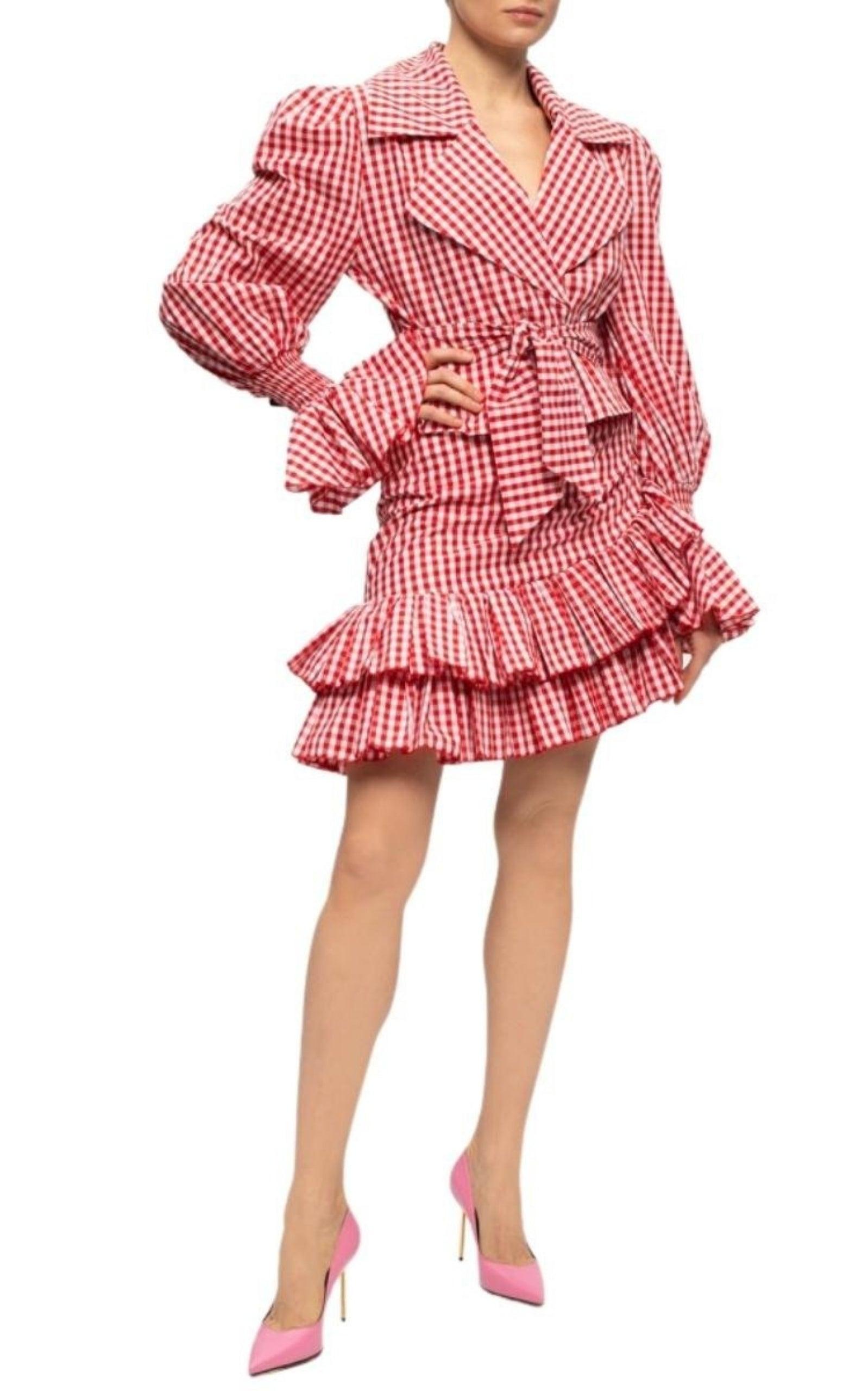  BalmainBelted Ruffled Plaid Mini Skirt - Runway Catalog