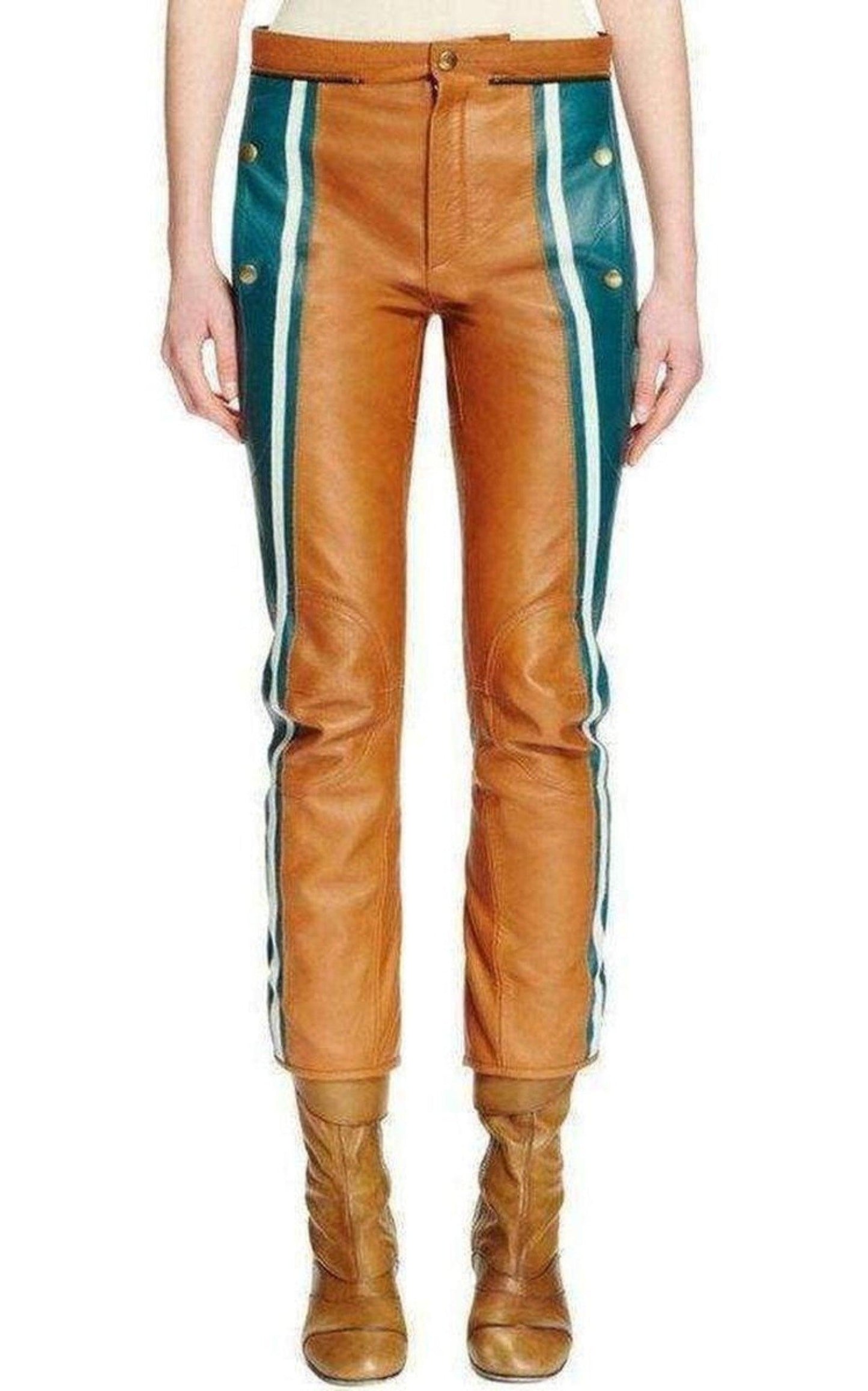  ChloeBiker Cropped Striped Leather Pants - Runway Catalog