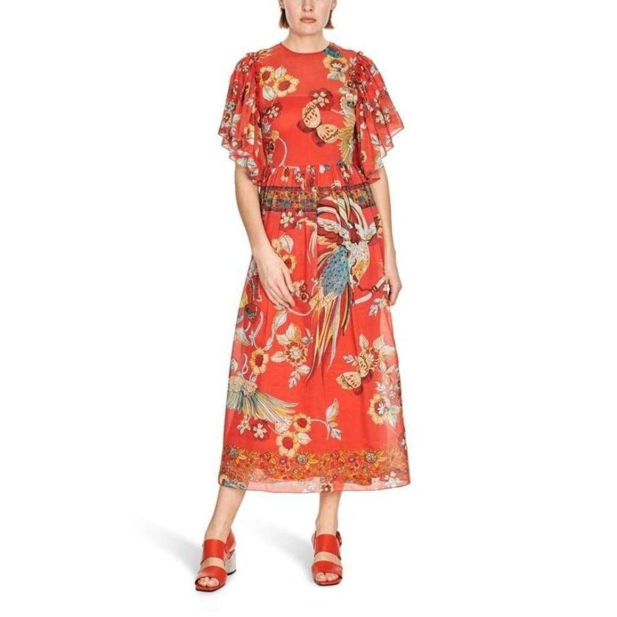 Red Valentino-Bird of Paradise-Print Silk Blend Dress - Runway Catalog