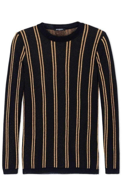  BalmainBlack And Gold Striped Sweater - Runway Catalog