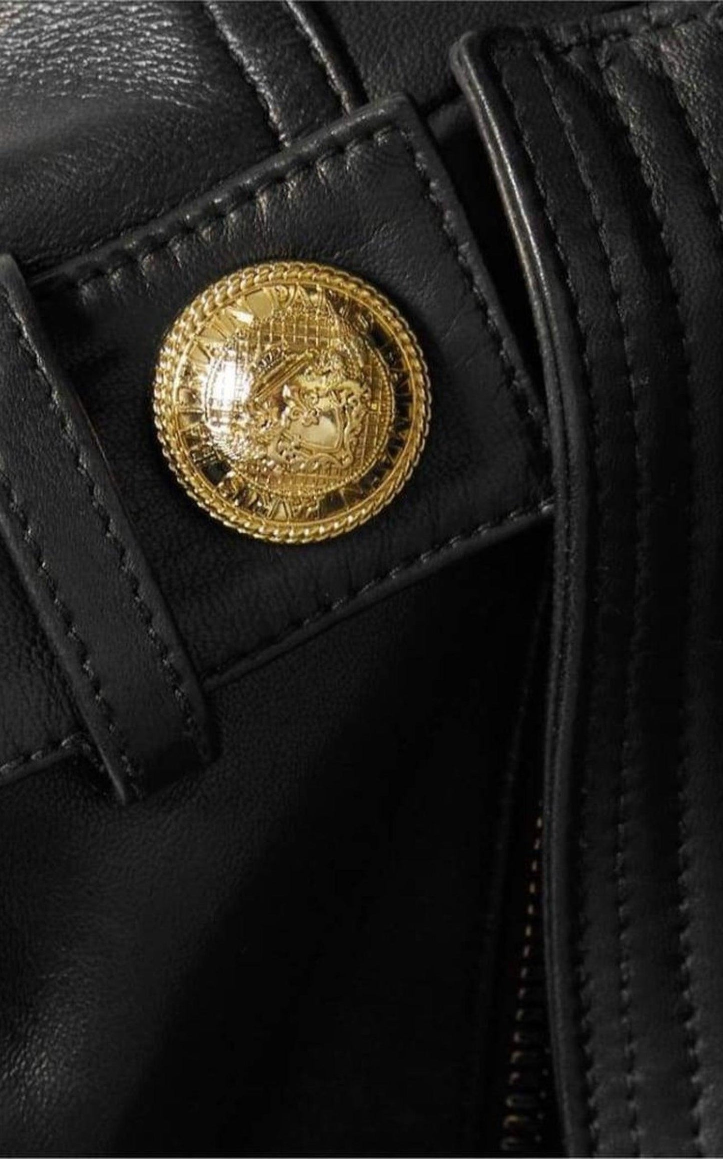  BalmainBlack Buckle Belt Leather Jacket - Runway Catalog