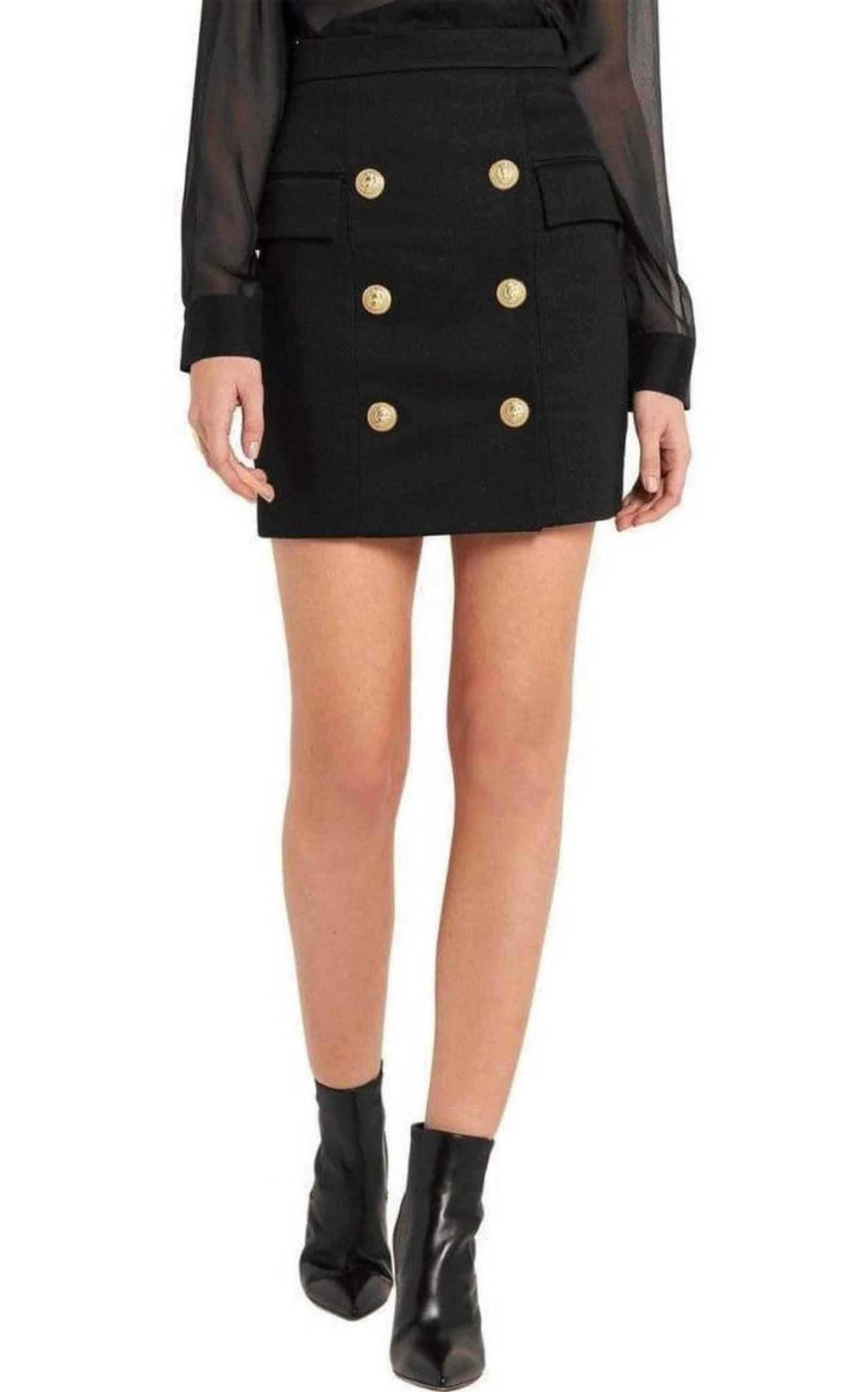  BalmainBlack Buttoned Mini Skirt - Runway Catalog