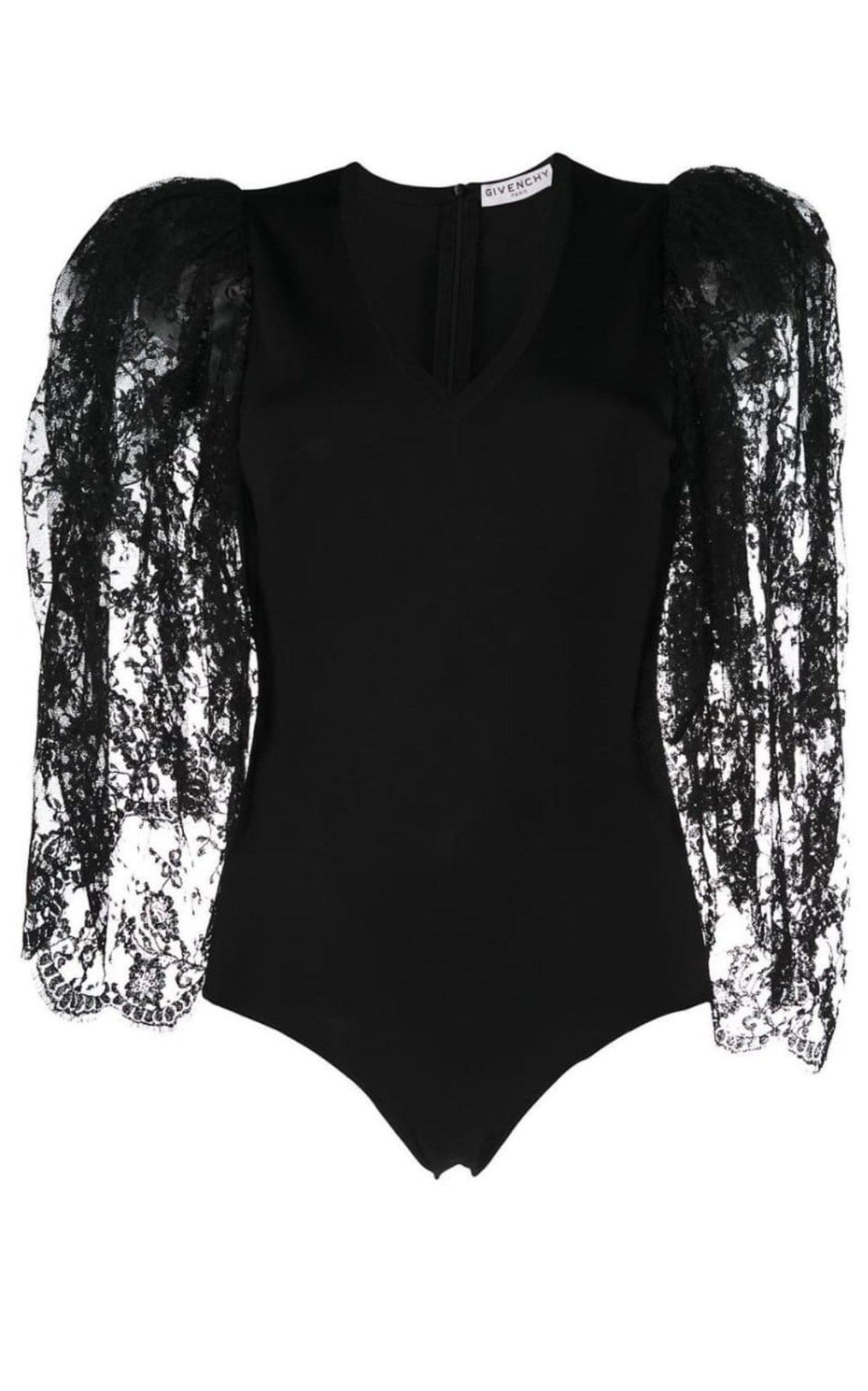  GivenchyBlack Lace Puff-sleeve Bodysuit - Runway Catalog