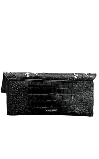  BCBGMAXAZRIABlack Leather Fold Over Clutch - Runway Catalog