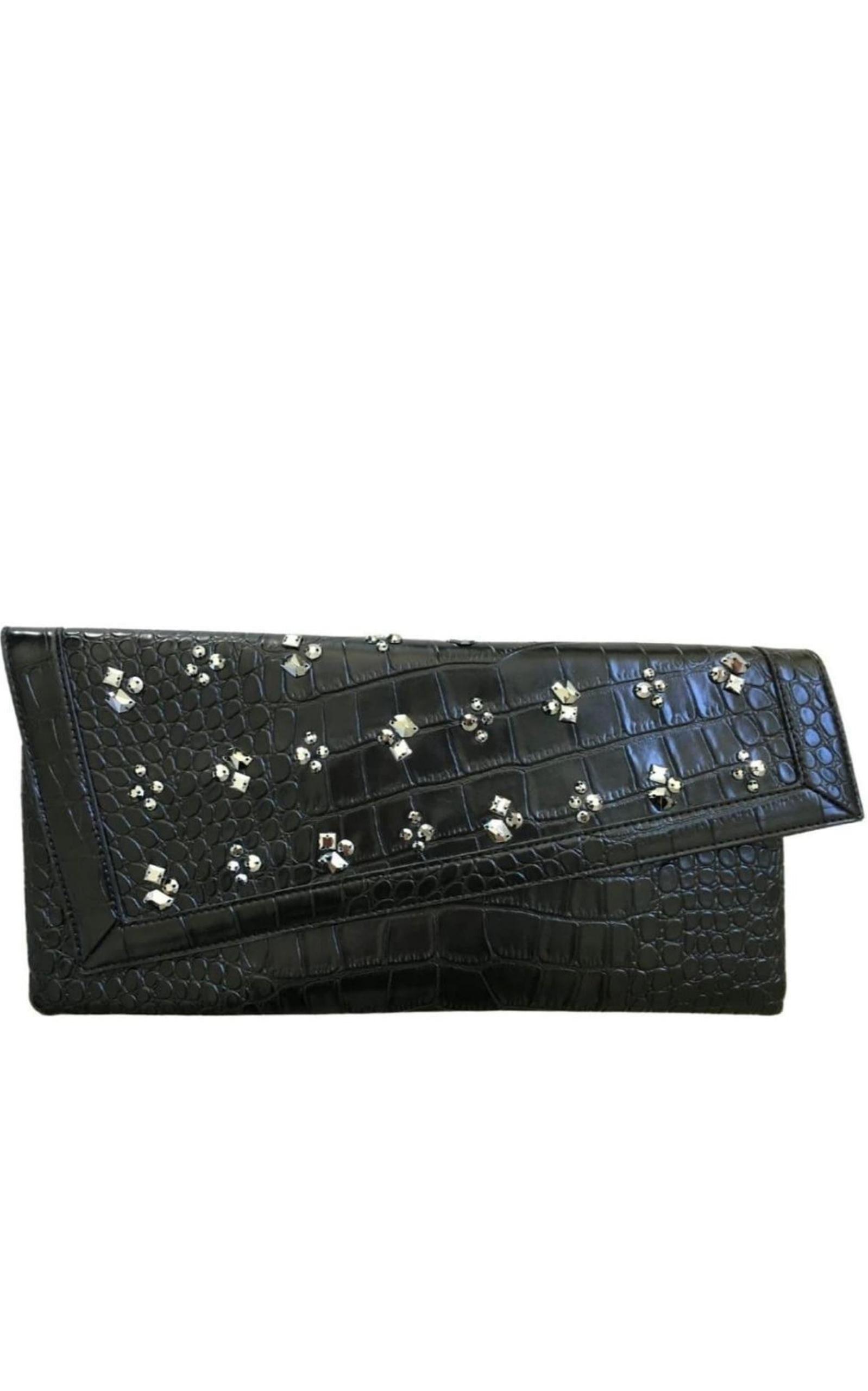 BCBGMAXAZRIA Black Leather Fold Over Clutch Runway Catalog