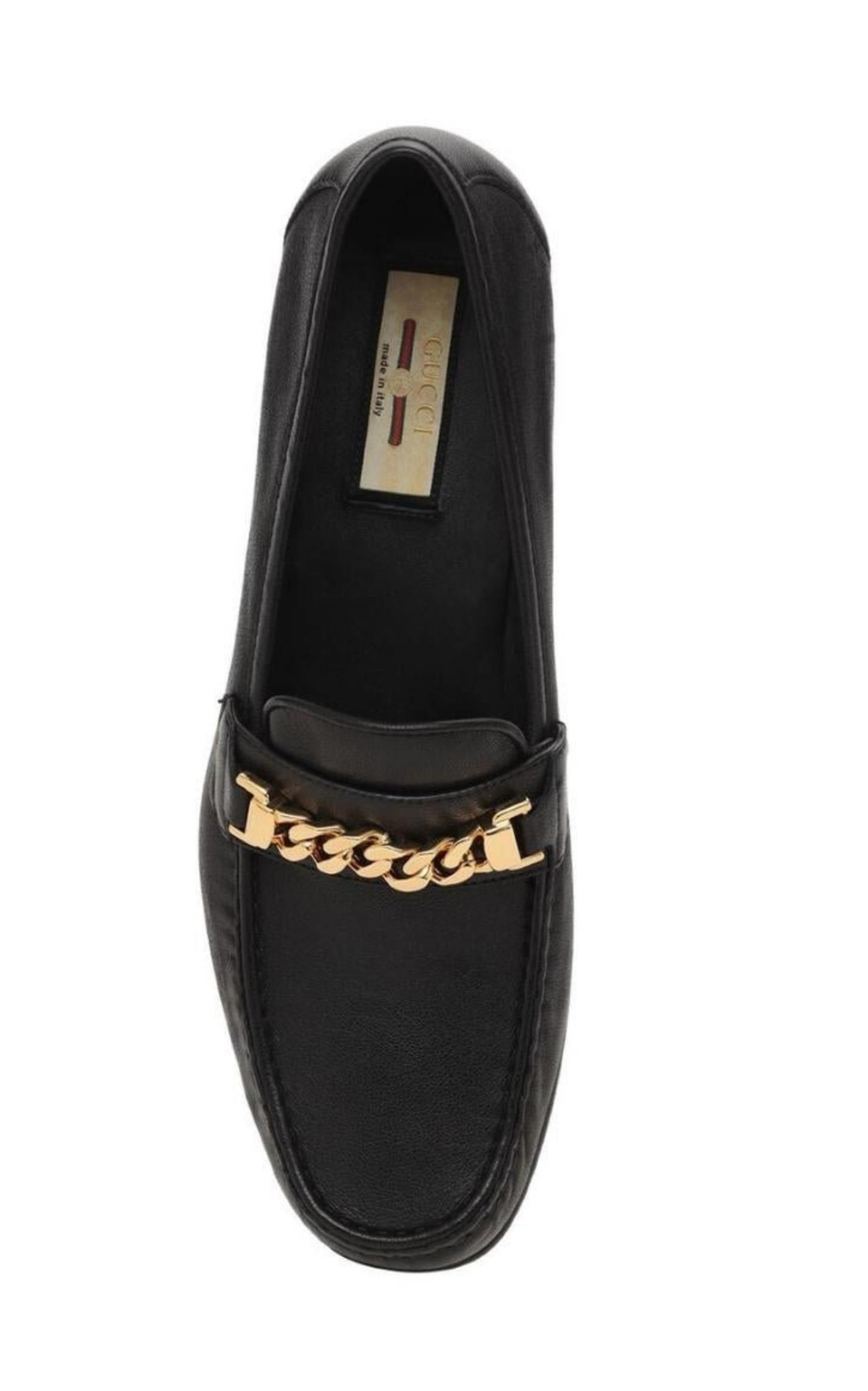 Gucci Black Leather Chain Loafers | Runway Catalog