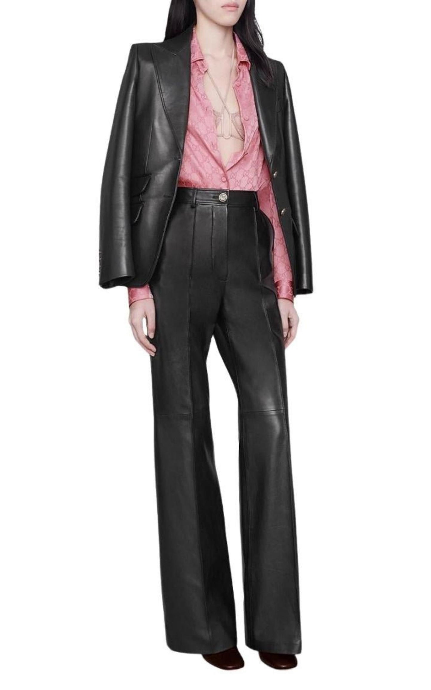 Gucci Plongé Leather Flare Trousers in Red