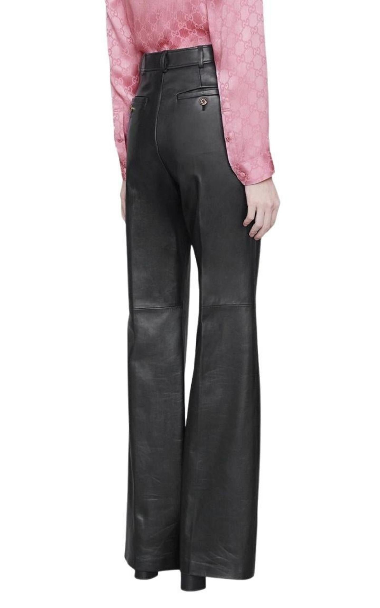  GucciBlack Plonge Leather Flare Trousers - Runway Catalog