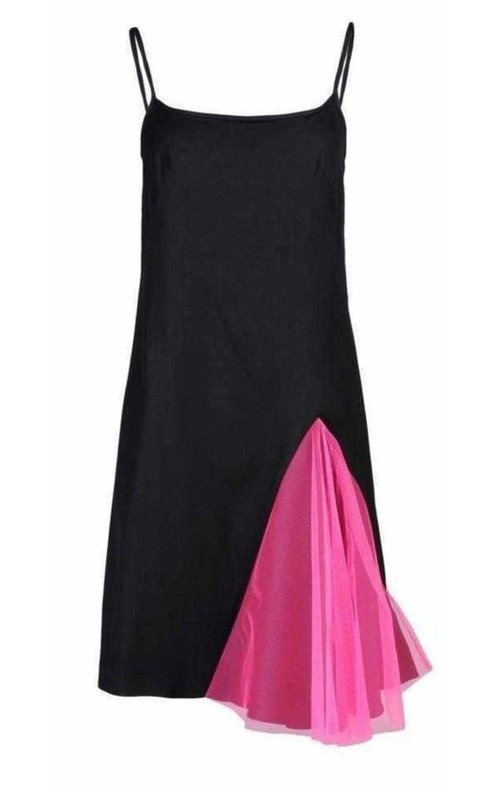  Christopher KaneBlack Strappy Dress With Neon Pink Godets - Runway Catalog