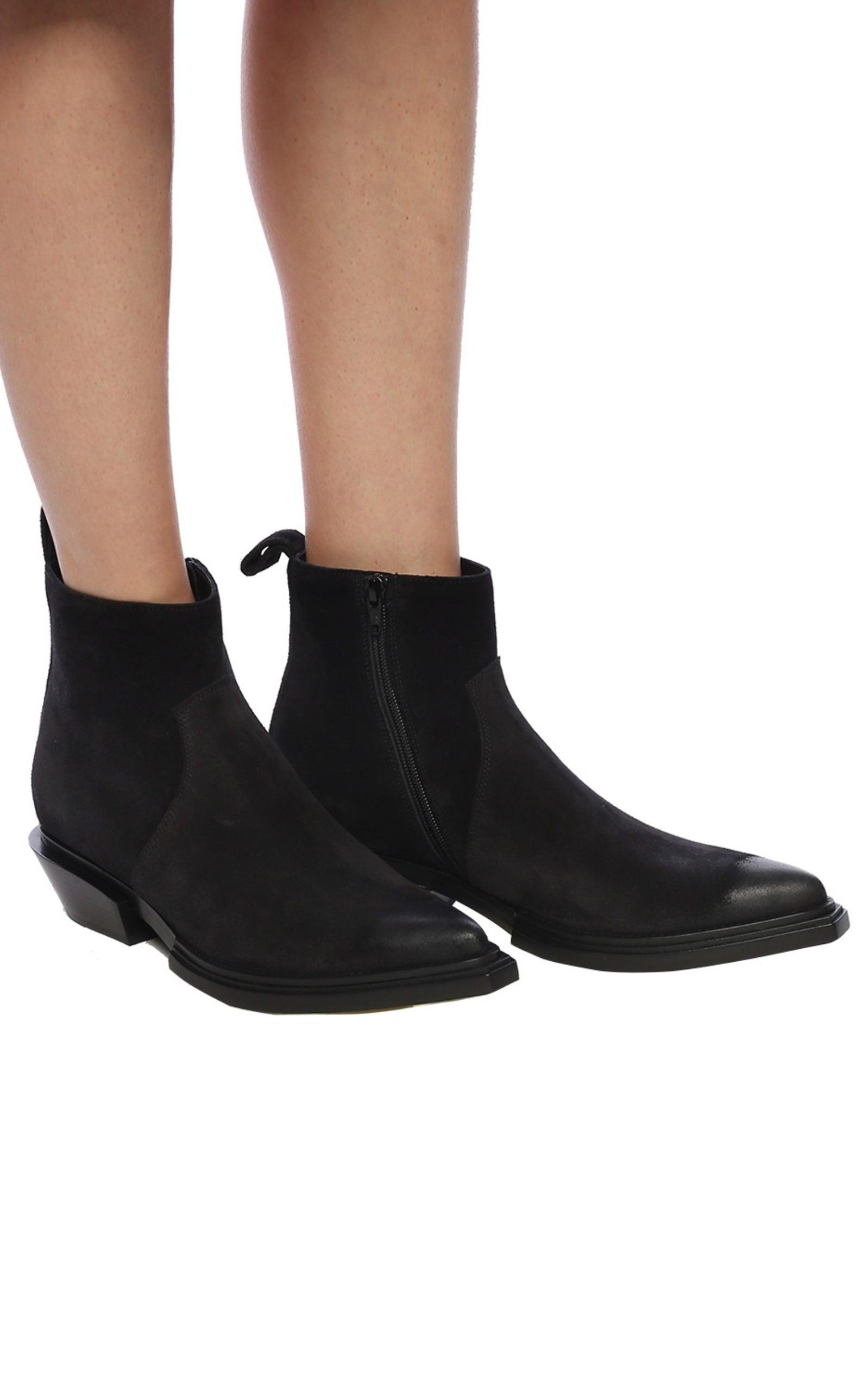  BalenciagaBlack Suede Ankle Boots - Runway Catalog