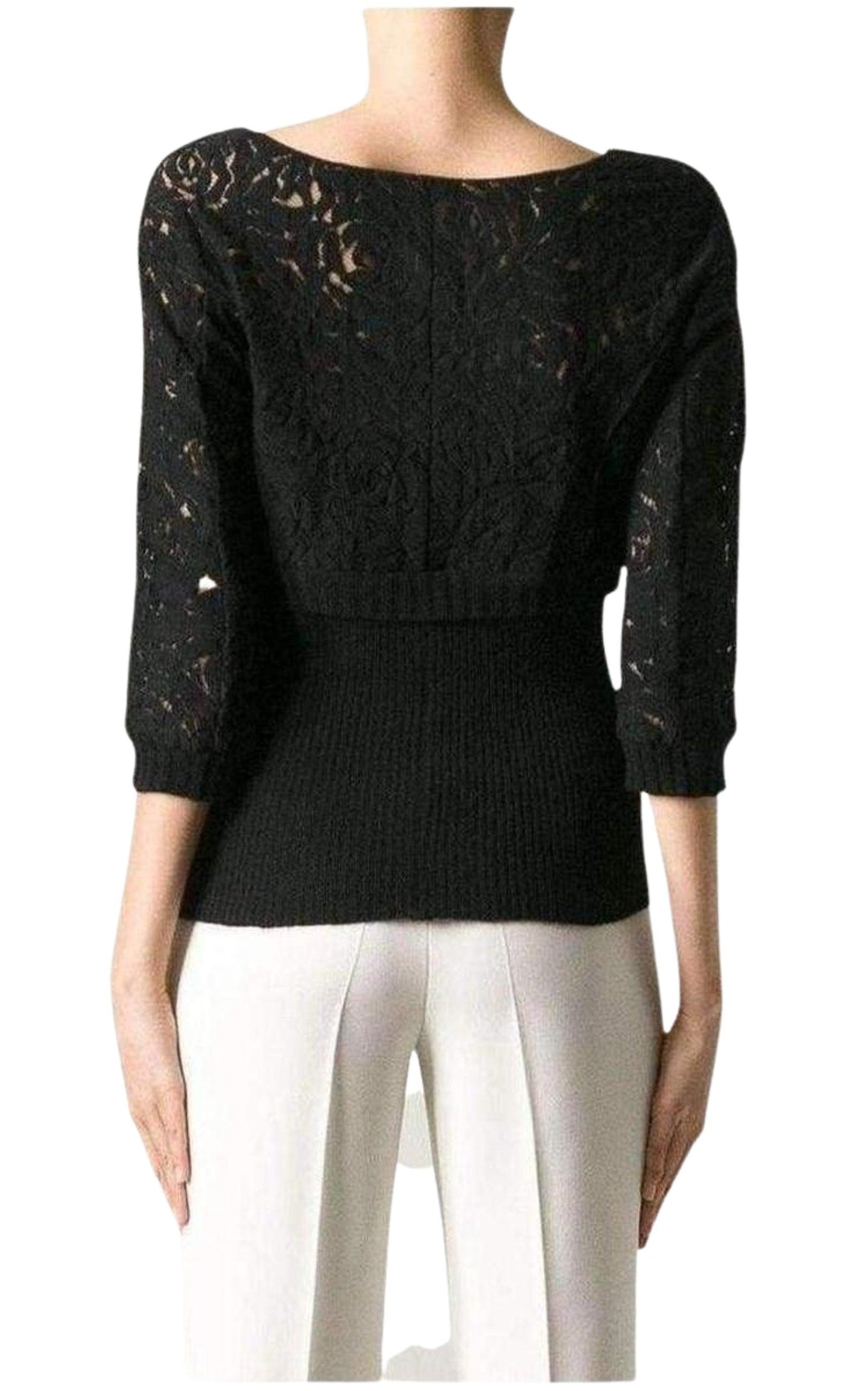  Nina RicciBlack Wool Blend Lace Sweater - Runway Catalog