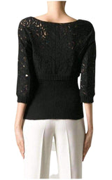  Nina RicciBlack Wool Blend Lace Sweater - Runway Catalog