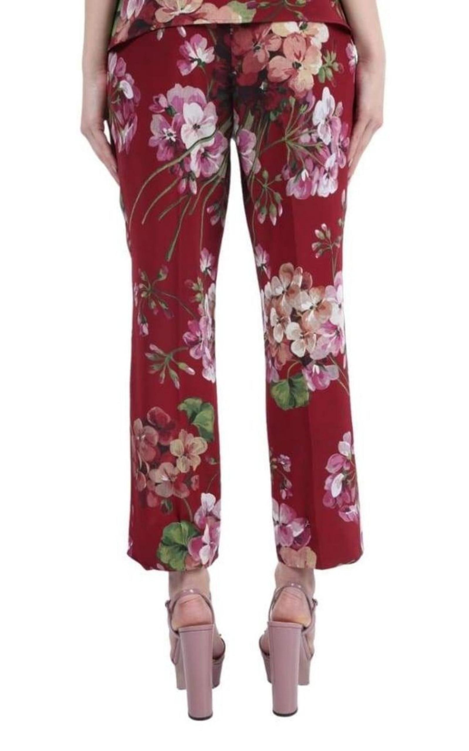  GucciBlooms Print Pyjama Burgundy Silk Pants - Runway Catalog